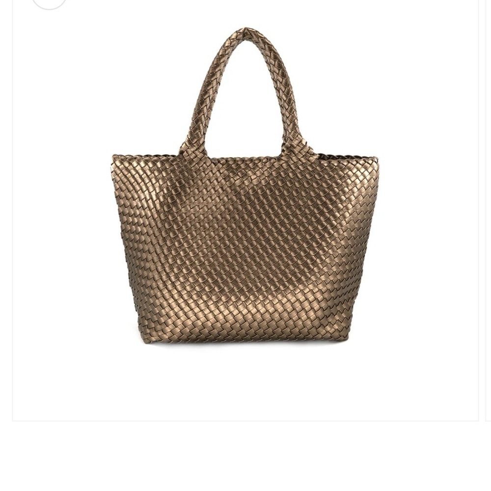 Woven Tote Bag Bronze Vegan With Matching Makeup Case